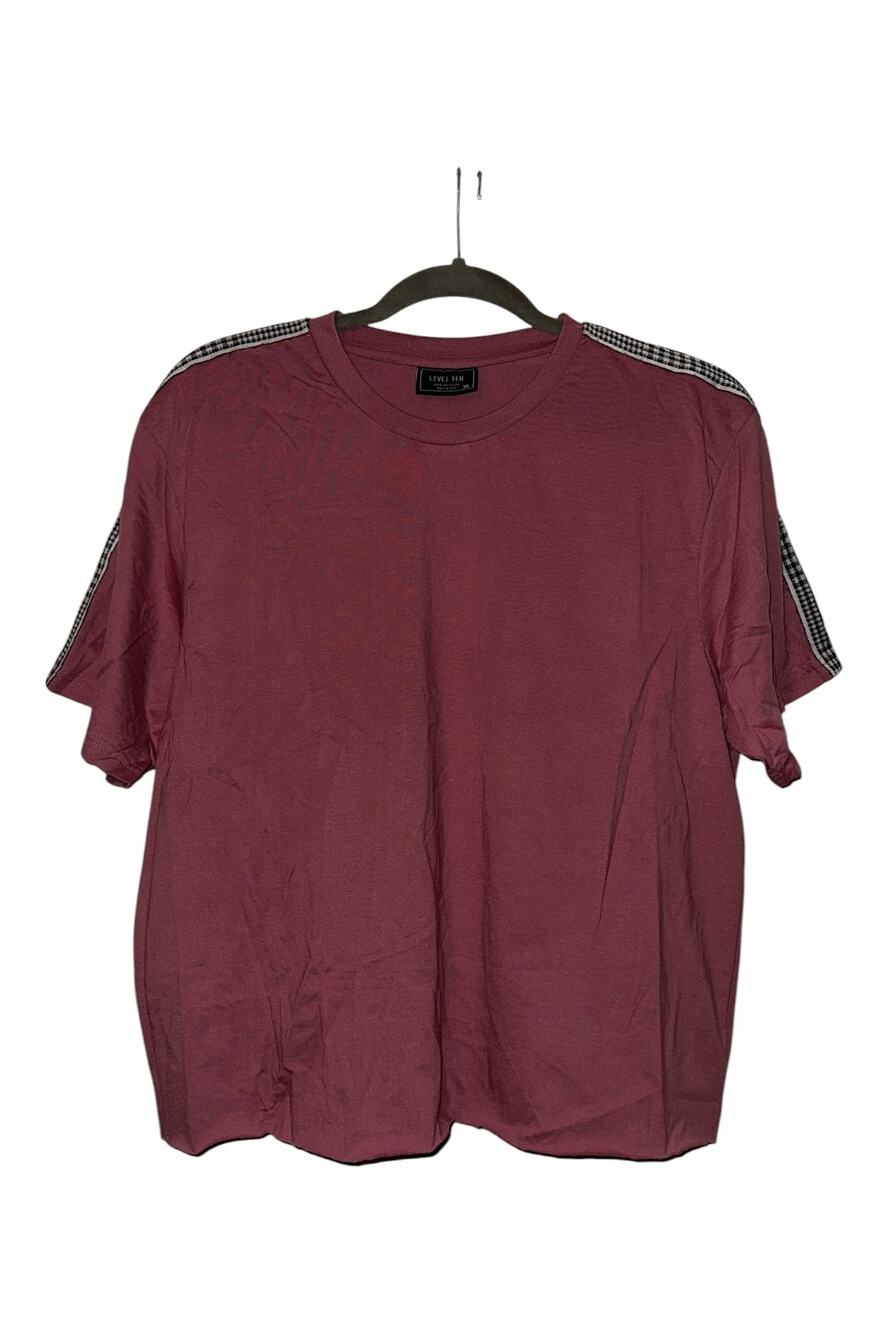 Level Ten Mauve Crewneck T-Shirt with Checkered Sleeve Tape